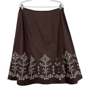 Kim Rogers Size Large A-Line Skirt Brown Floral Embroidered Sequin Knee Length
